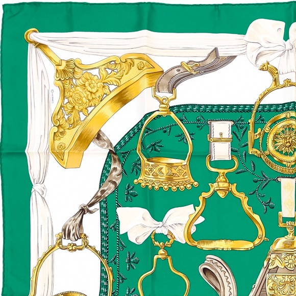 NWT Vintage Hermes Scarf "Etriers" Green - Picture 6 of 10